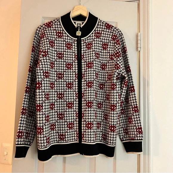 Anne Klein Sweaters - NWT - Anne Klein Houndstooth Zip-Up Cardigan - Size Large